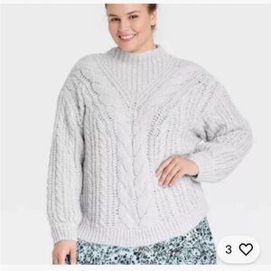 NWOT‎ Ava & Viv plus size Light Gray Cable Knit Turtleneck Sweater